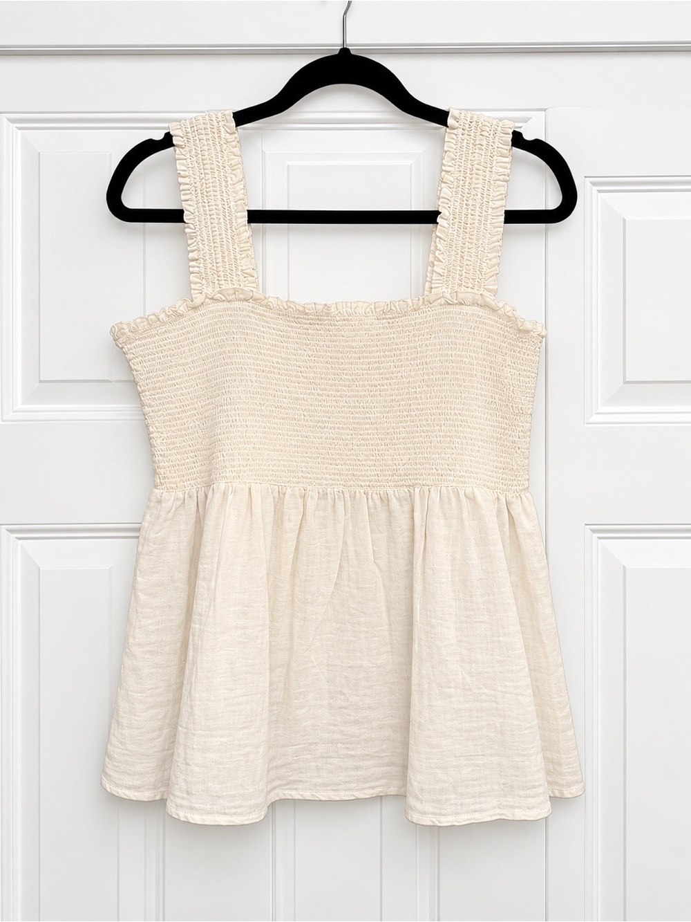 Market & Spruce Ivory Smocked Peplum Tank Top